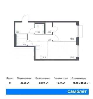 Продажа двухкомнатной квартиры, 46.5 м², этаж 2 из 9. Фото 1