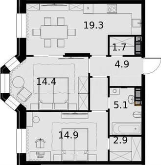 Объявление о продаже двухкомнатной квартиры, 65.8 м², этаж 18 из 19. Фото 1