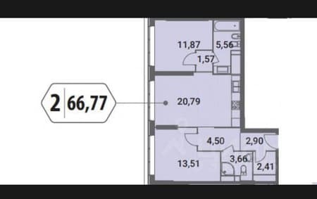 Продать двухкомнатную квартиру, 66.8 м², этаж 24 из 51. Фото 1
