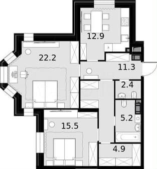 Объявление о продаже трехкомнатной квартиры, 91.4 м², этаж 7 из 19. Фото 1