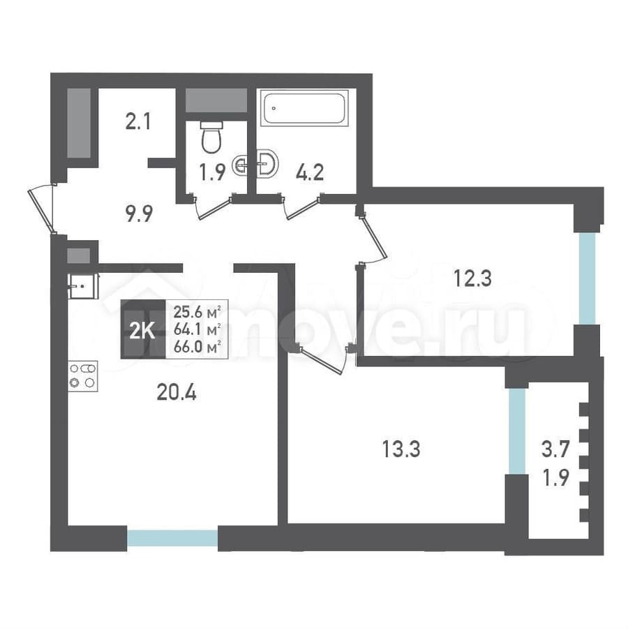 2-комн. квартира, 66 м²