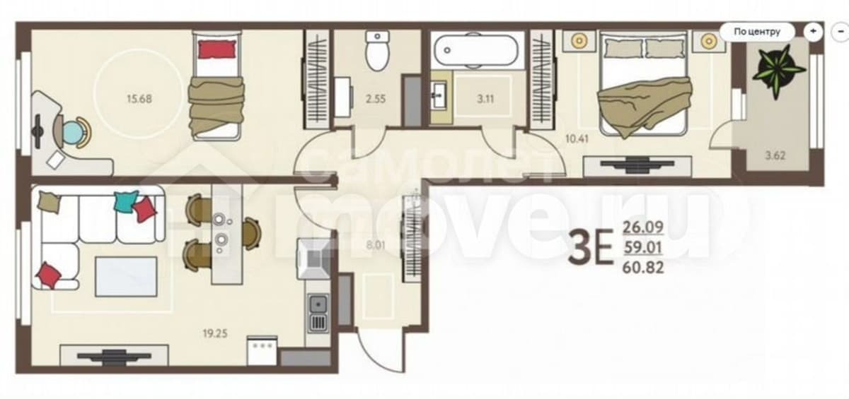 3-комн. квартира, 86.5 м²