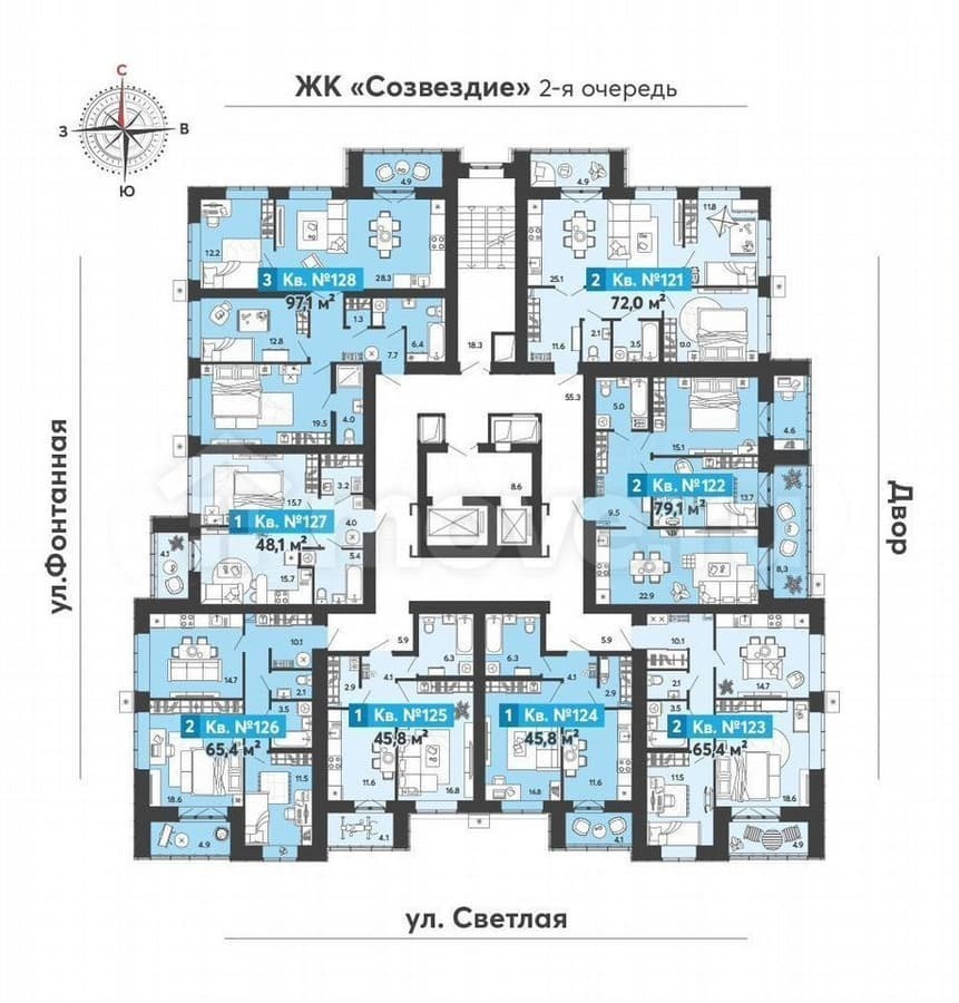 2-комн. квартира, 65.4 м²